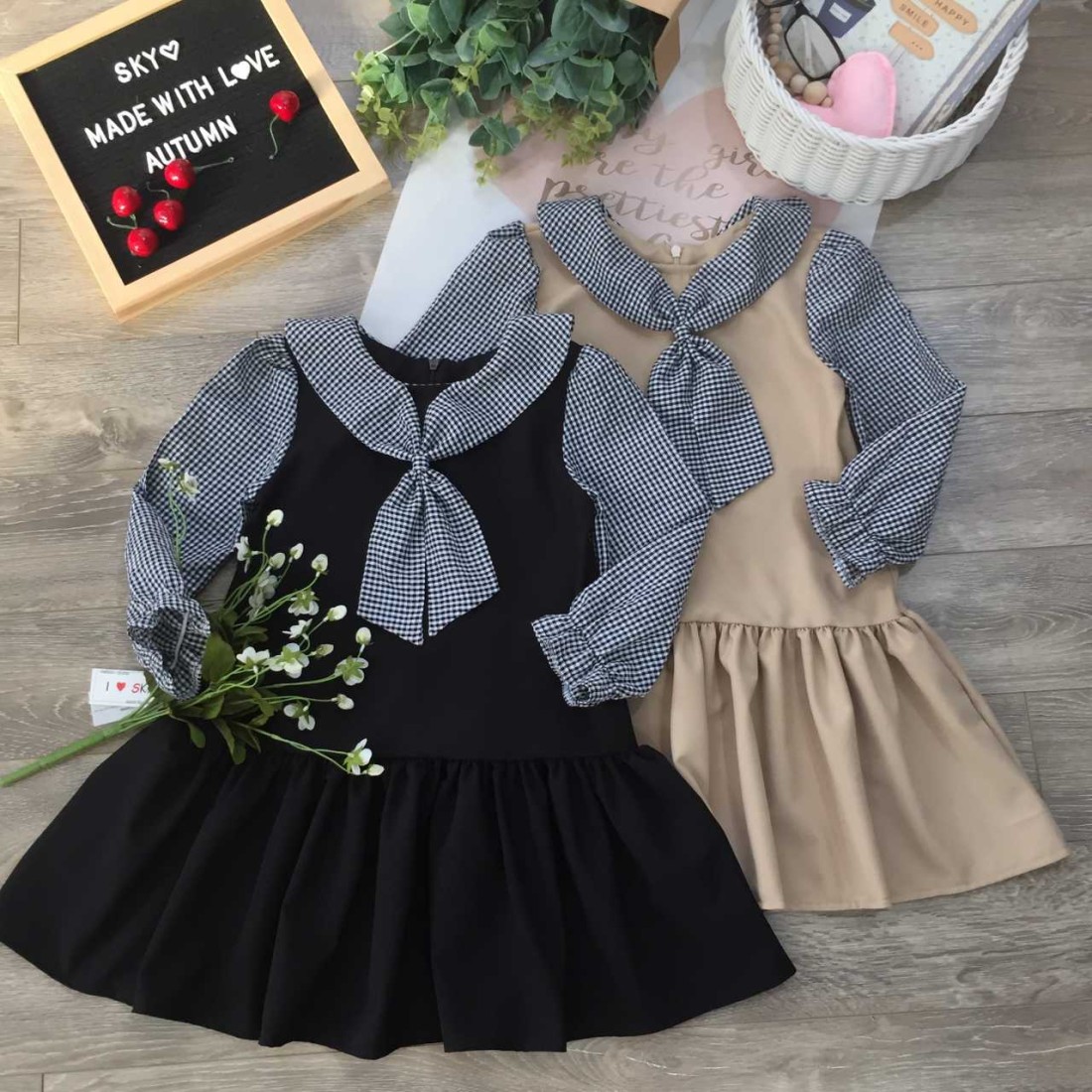 Váy đuôi cá cổ nơ kẻ size 4-8-